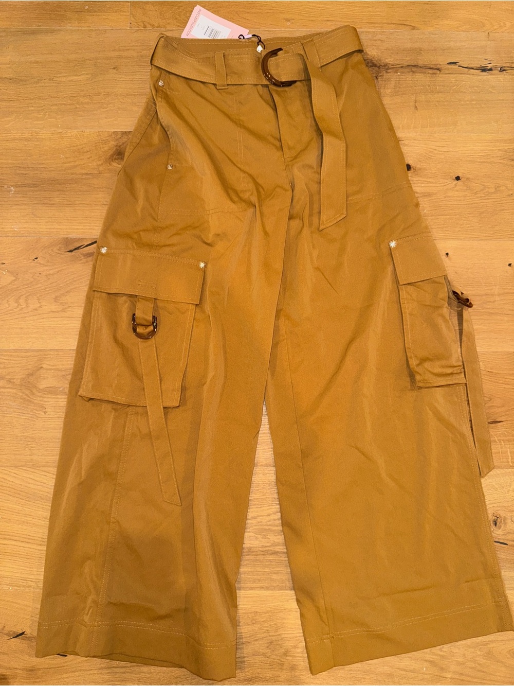 Avec Les Filles Mustard Wide-Leg Cargo Pants with Belt